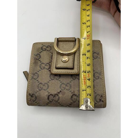 GUCCI Brown Gold Coated Canvas Leather Bifold D Ring Wallet Coin Purse - Picture 9 of 9